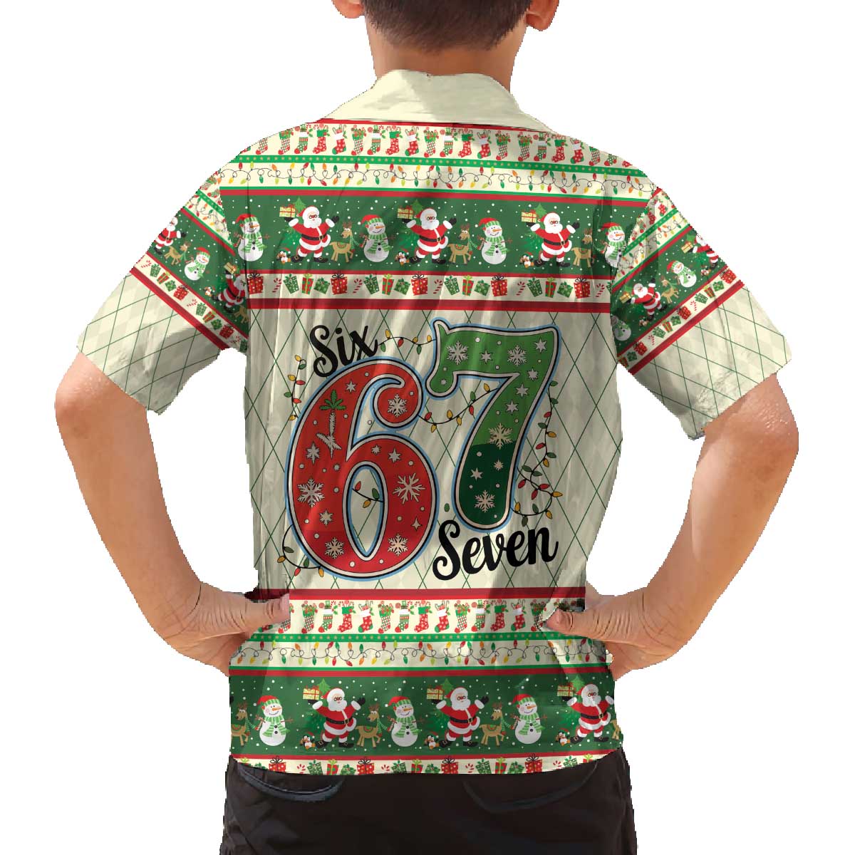 Funny Six Seven 67 Christmas Family Matching Off The Shoulder Long Sleeve Dress and Hawaiian Shirt Christmas Santa Patterns - Wonder Print Shop