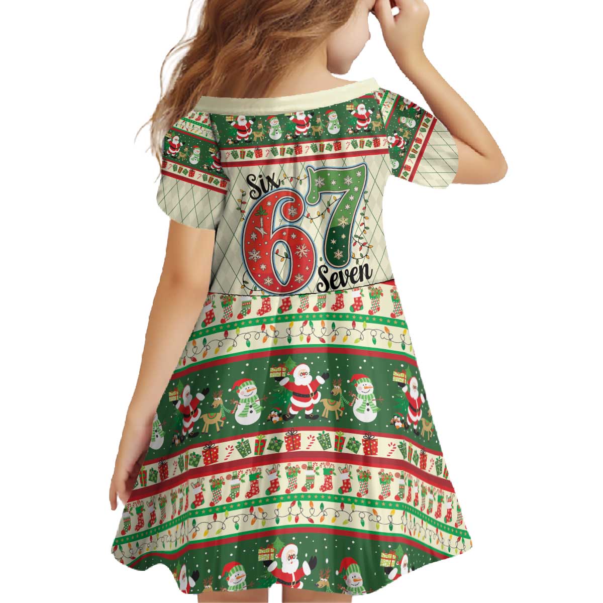Funny Six Seven 67 Christmas Family Matching Off The Shoulder Long Sleeve Dress and Hawaiian Shirt Christmas Santa Patterns - Wonder Print Shop