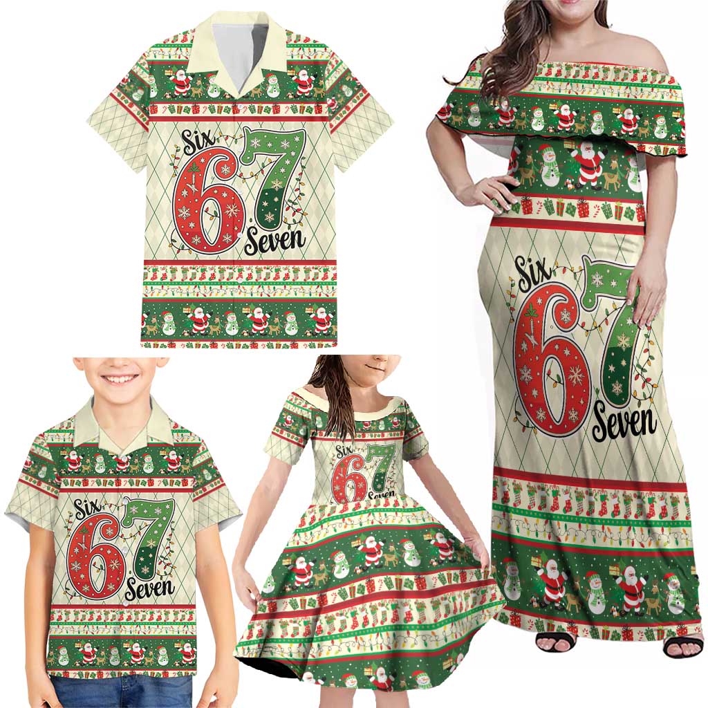 Funny Six Seven 67 Christmas Family Matching Off Shoulder Maxi Dress and Hawaiian Shirt Christmas Santa Patterns - Wonder Print Shop