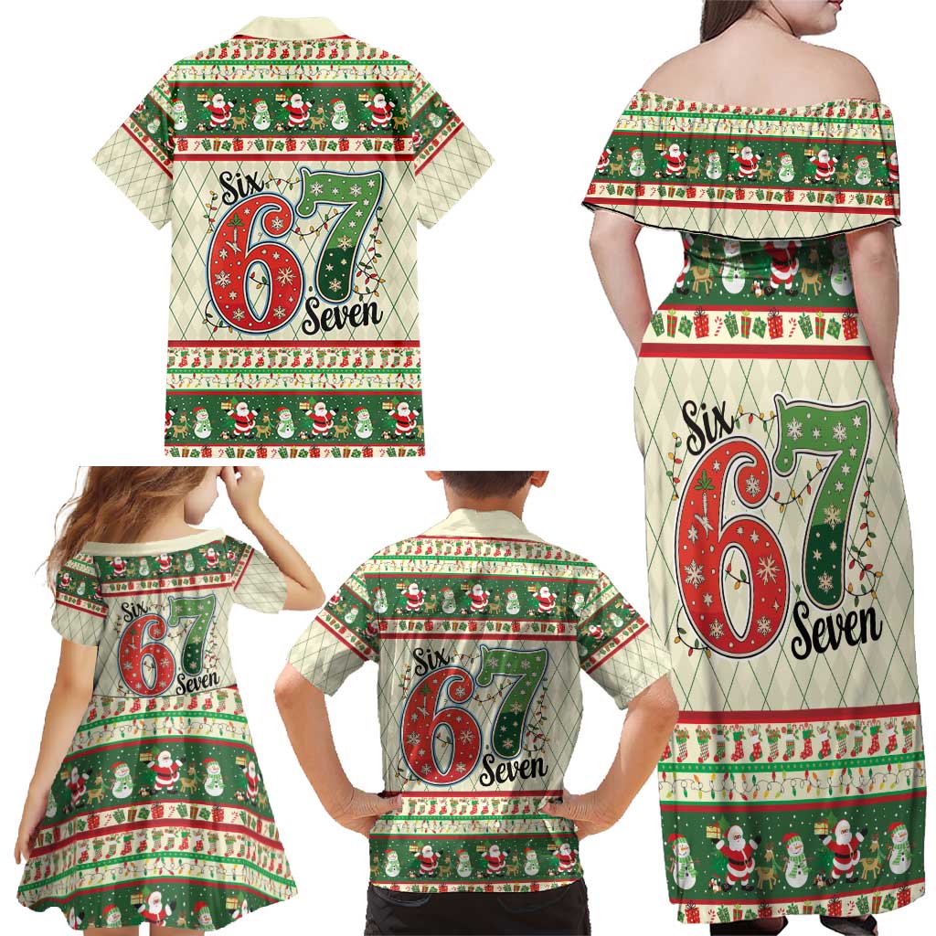 Funny Six Seven 67 Christmas Family Matching Off Shoulder Maxi Dress and Hawaiian Shirt Christmas Santa Patterns - Wonder Print Shop