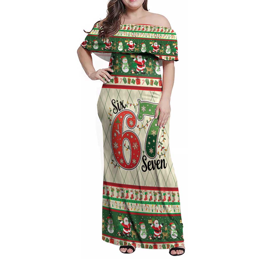 Funny Six Seven 67 Christmas Family Matching Off Shoulder Maxi Dress and Hawaiian Shirt Christmas Santa Patterns - Wonder Print Shop