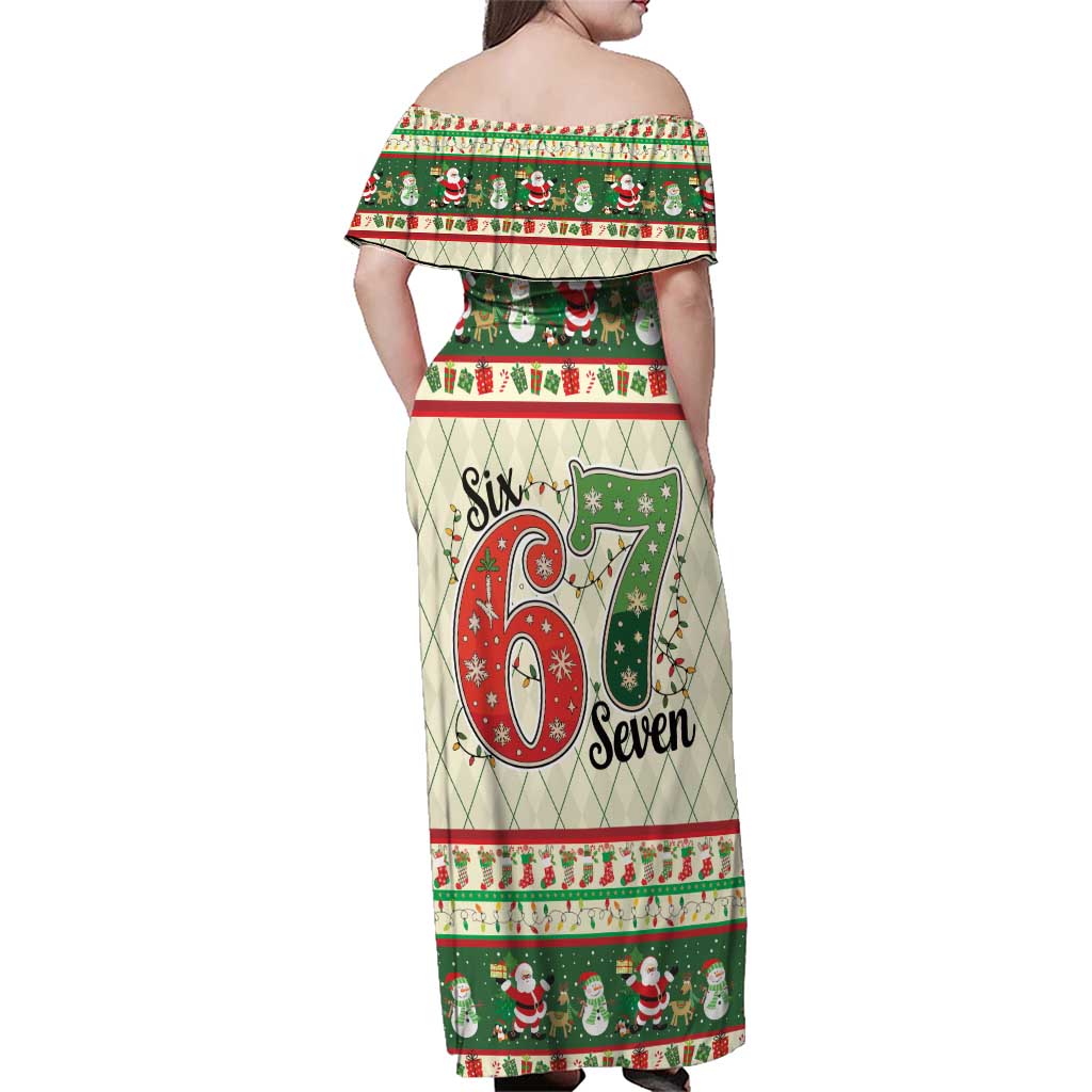 Funny Six Seven 67 Christmas Family Matching Off Shoulder Maxi Dress and Hawaiian Shirt Christmas Santa Patterns - Wonder Print Shop