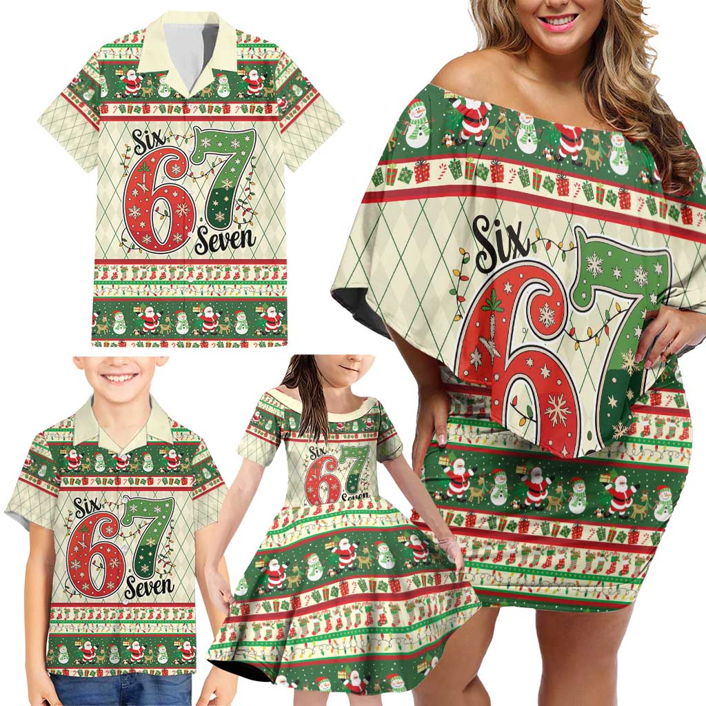 Funny Six Seven 67 Christmas Family Matching Off Shoulder Short Dress and Hawaiian Shirt Christmas Santa Patterns - Wonder Print Shop
