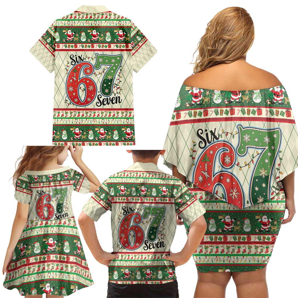 Funny Six Seven 67 Christmas Family Matching Off Shoulder Short Dress and Hawaiian Shirt Christmas Santa Patterns - Wonder Print Shop