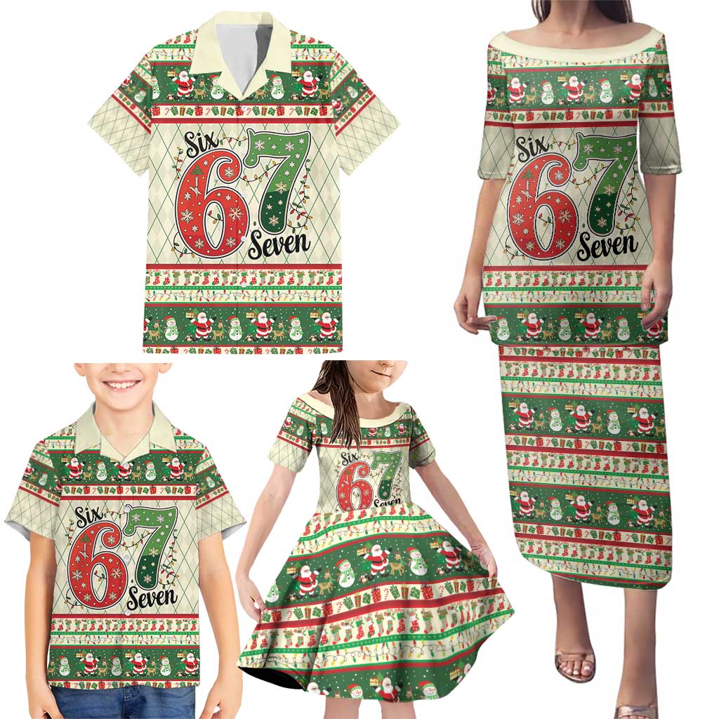 Funny Six Seven 67 Christmas Family Matching Puletasi and Hawaiian Shirt Christmas Santa Patterns - Wonder Print Shop