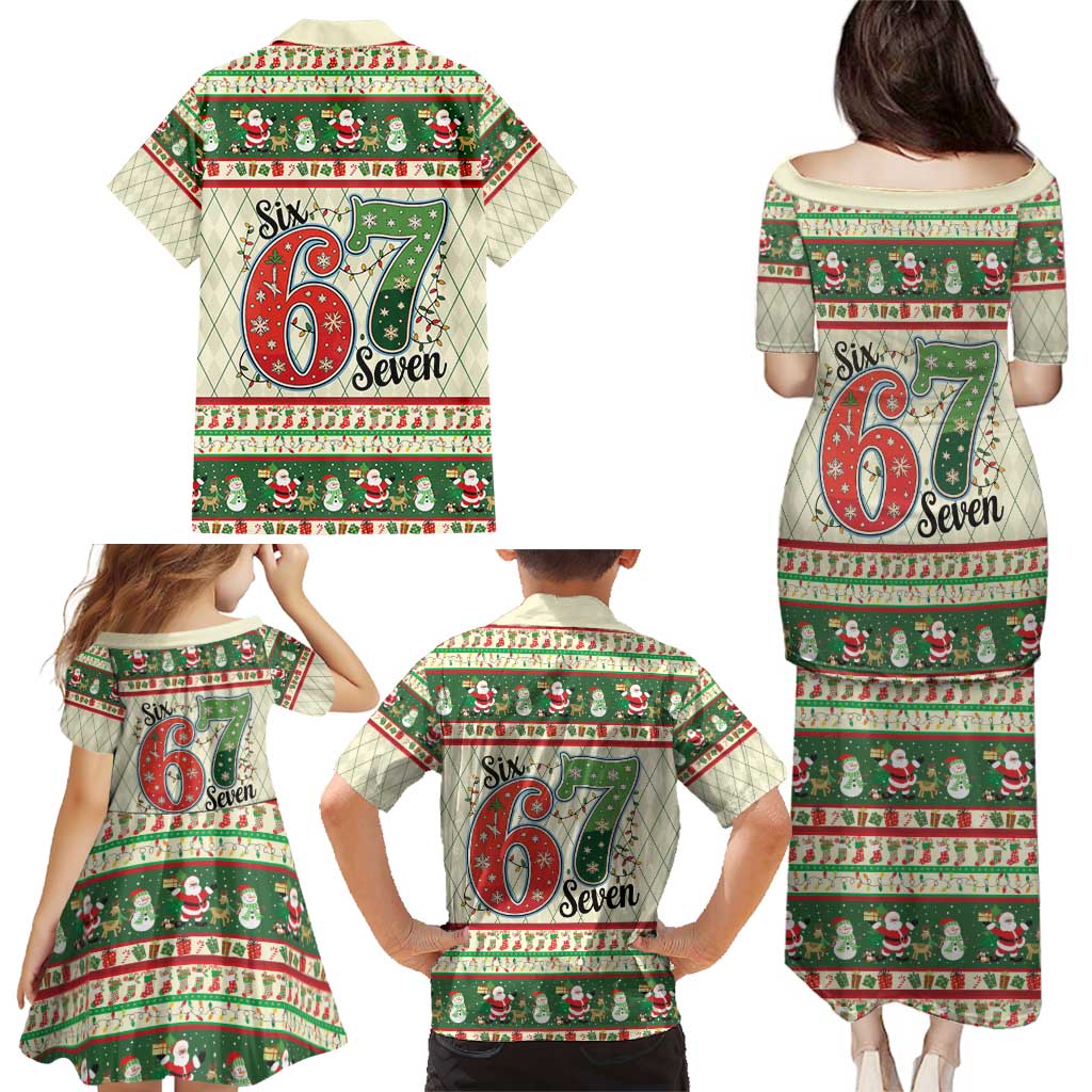Funny Six Seven 67 Christmas Family Matching Puletasi and Hawaiian Shirt Christmas Santa Patterns - Wonder Print Shop