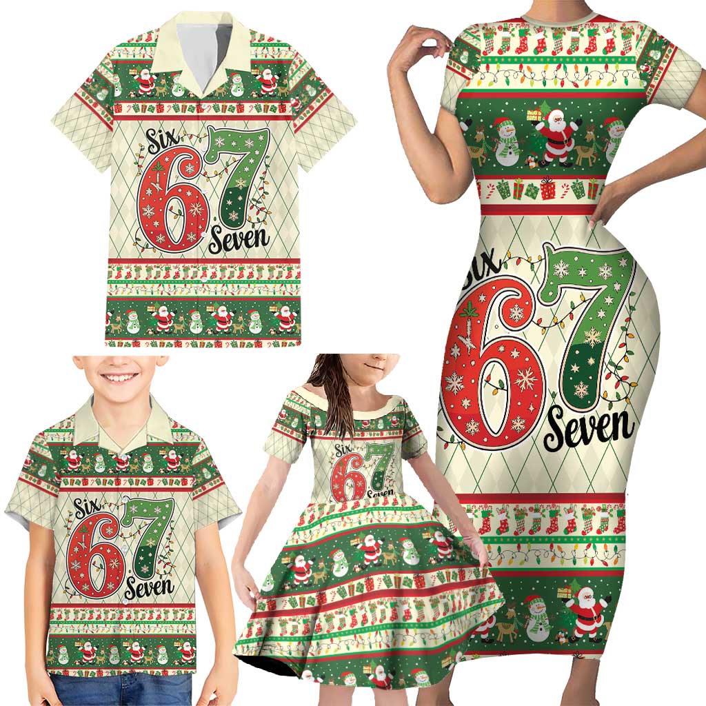 Funny Six Seven 67 Christmas Family Matching Short Sleeve Bodycon Dress and Hawaiian Shirt Christmas Santa Patterns - Wonder Print Shop