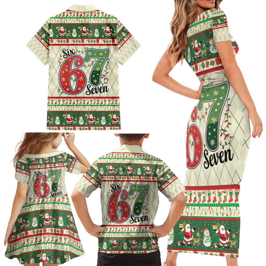 Funny Six Seven 67 Christmas Family Matching Short Sleeve Bodycon Dress and Hawaiian Shirt Christmas Santa Patterns - Wonder Print Shop