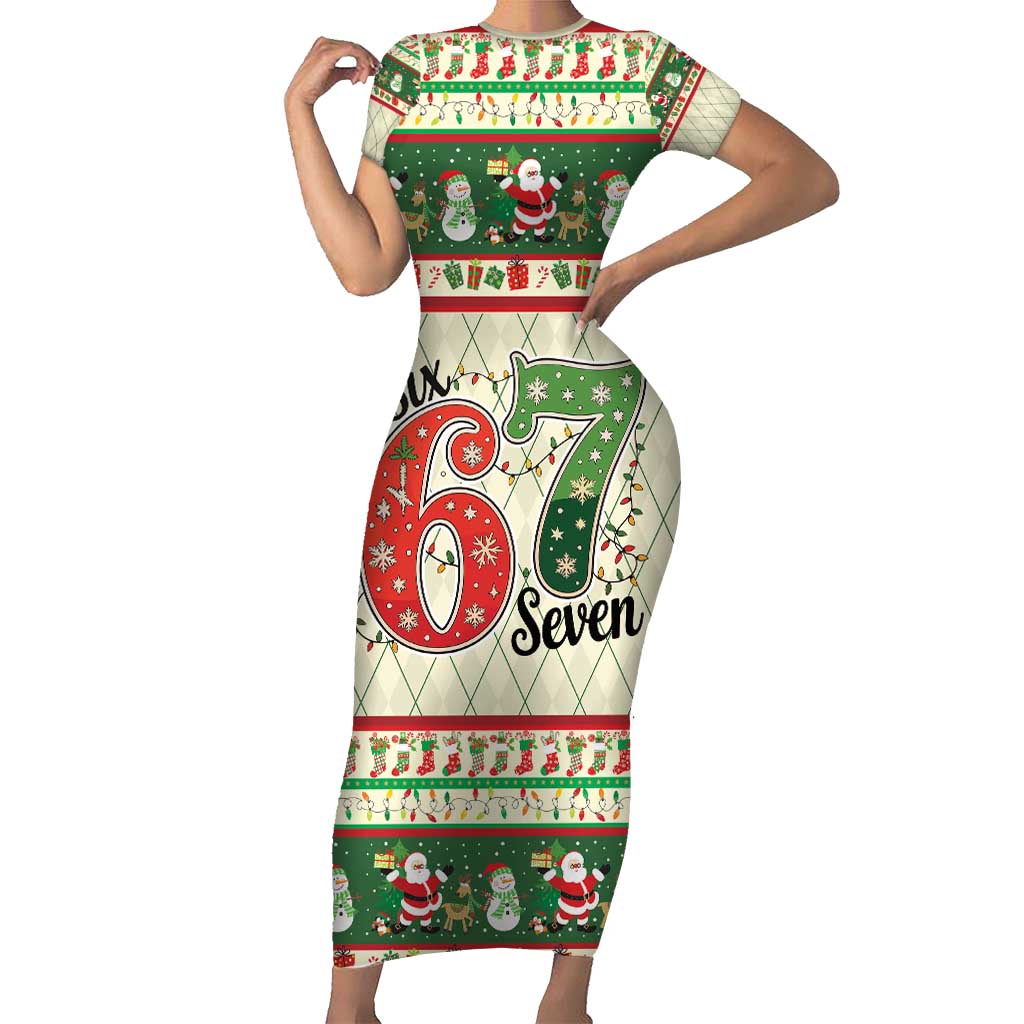 Funny Six Seven 67 Christmas Family Matching Short Sleeve Bodycon Dress and Hawaiian Shirt Christmas Santa Patterns - Wonder Print Shop