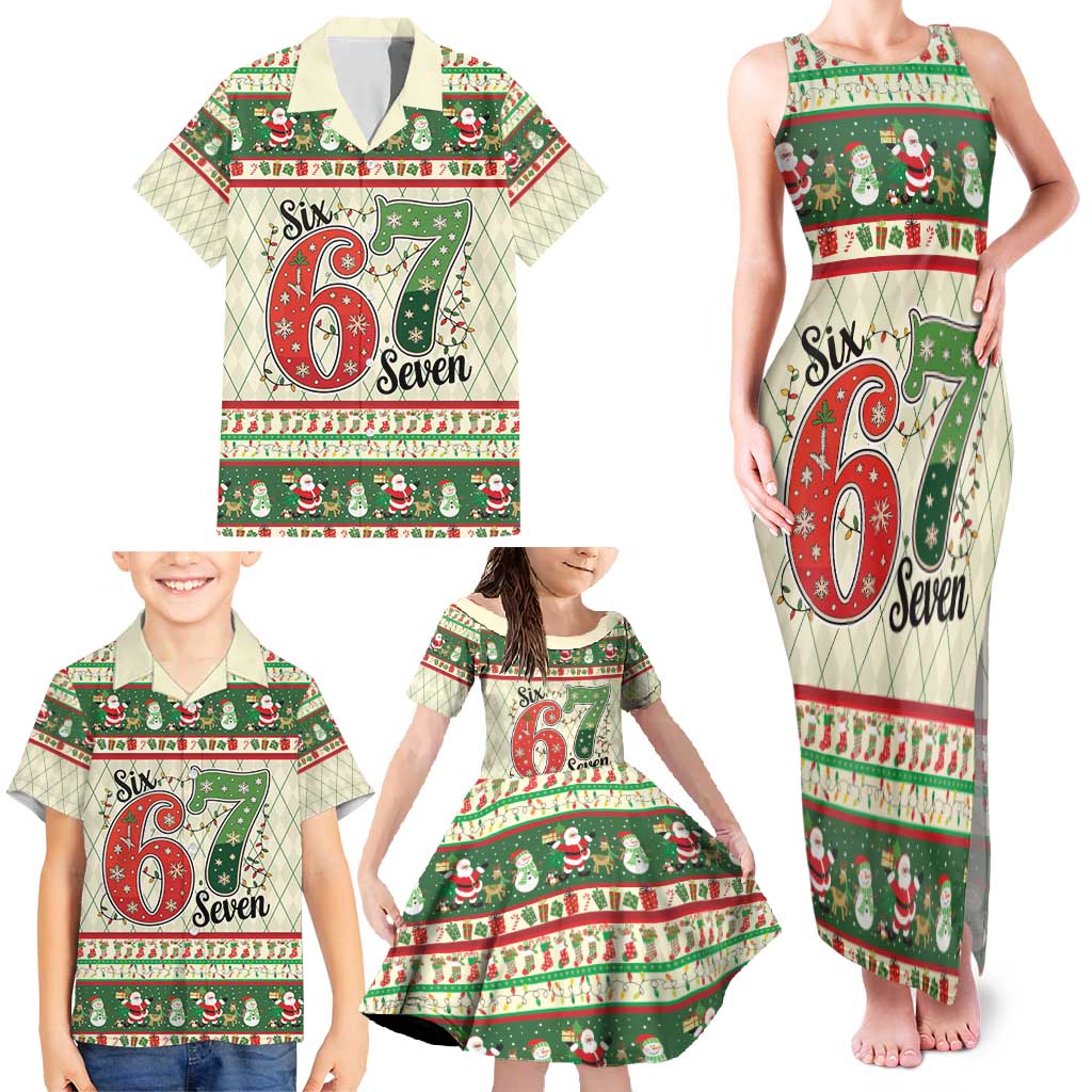 Funny Six Seven 67 Christmas Family Matching Tank Maxi Dress and Hawaiian Shirt Christmas Santa Patterns - Wonder Print Shop