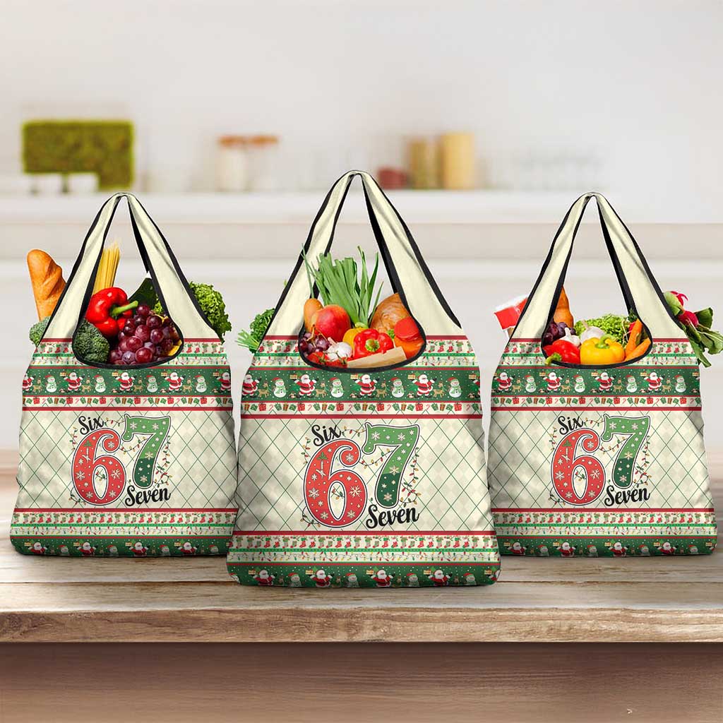 Funny Six Seven 67 Christmas Grocery Bag Christmas Santa Patterns - Wonder Print Shop