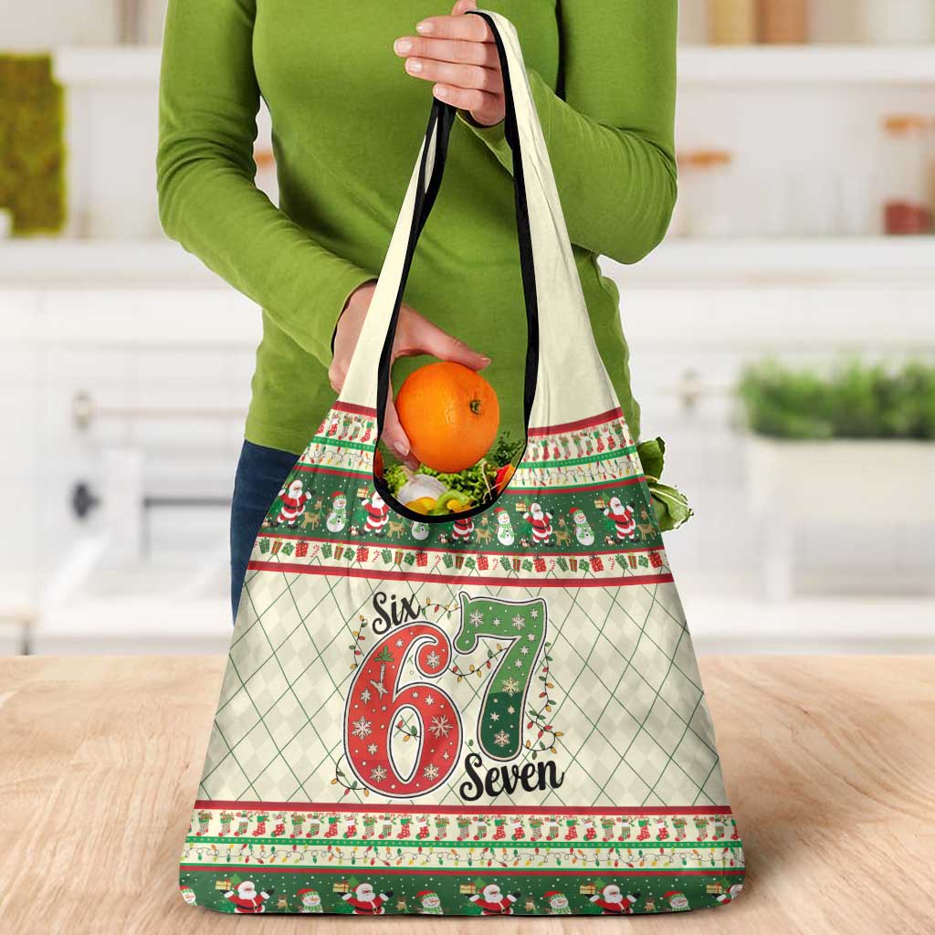 Funny Six Seven 67 Christmas Grocery Bag Christmas Santa Patterns - Wonder Print Shop