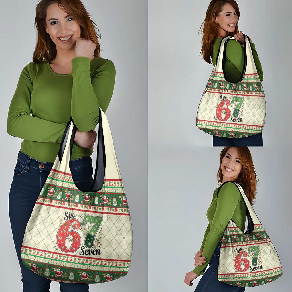 Funny Six Seven 67 Christmas Grocery Bag Christmas Santa Patterns - Wonder Print Shop