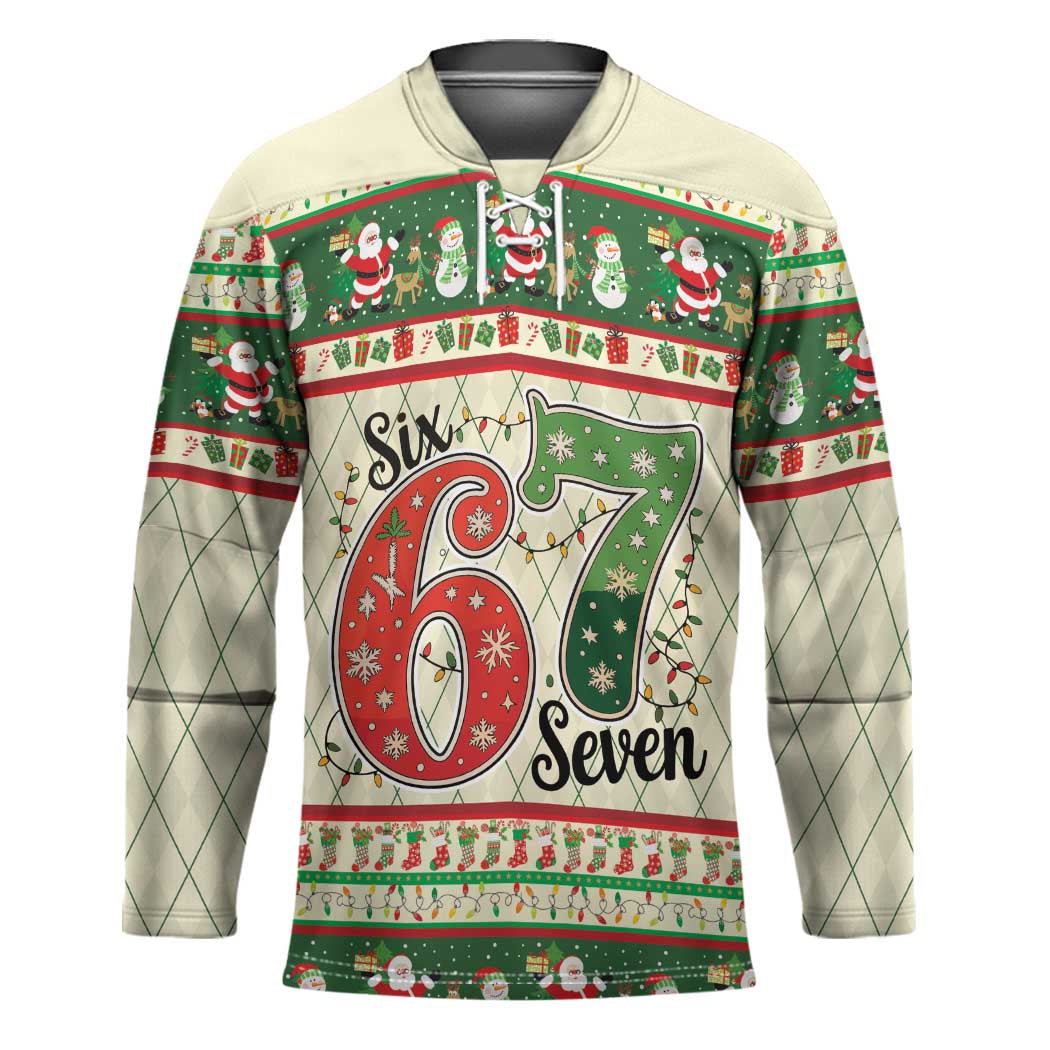 Funny Six Seven 67 Christmas Hockey Jersey Christmas Santa Patterns - Wonder Print Shop