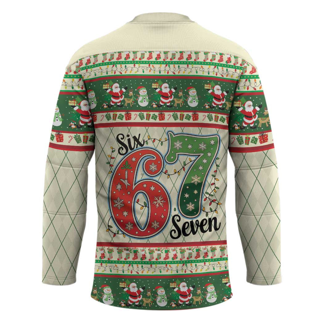 Funny Six Seven 67 Christmas Hockey Jersey Christmas Santa Patterns - Wonder Print Shop