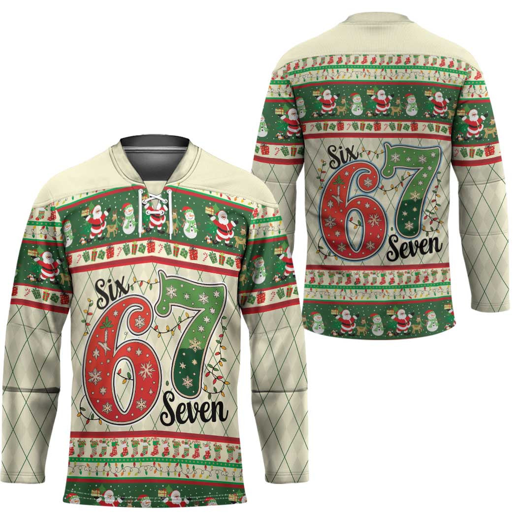 Funny Six Seven 67 Christmas Hockey Jersey Christmas Santa Patterns - Wonder Print Shop