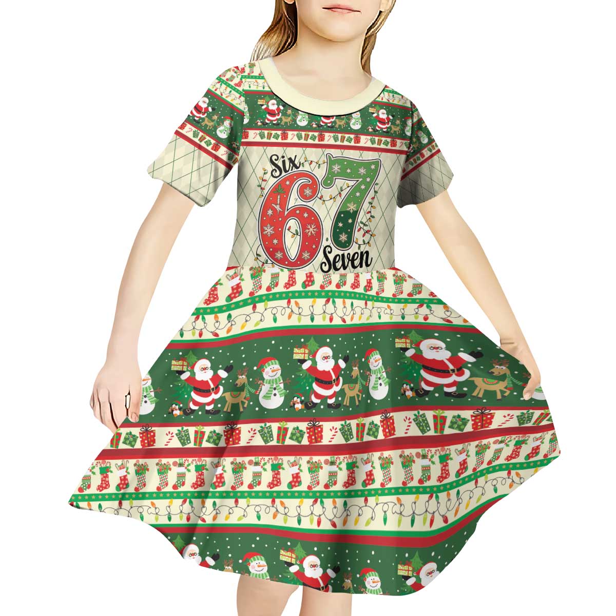 Funny Six Seven 67 Christmas Kid Short Sleeve Dress Christmas Santa Patterns - Wonder Print Shop