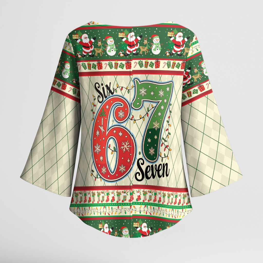 Funny Six Seven 67 Christmas Kimono Sleeve Blouse Christmas Santa Patterns - Wonder Print Shop