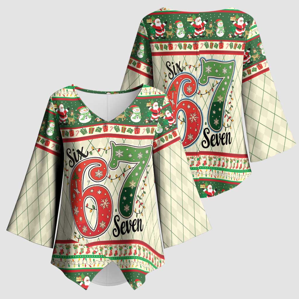 Funny Six Seven 67 Christmas Kimono Sleeve Blouse Christmas Santa Patterns - Wonder Print Shop