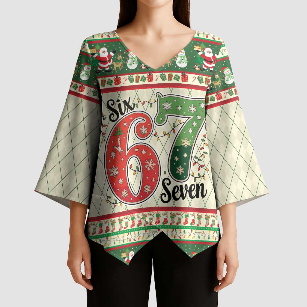Funny Six Seven 67 Christmas Kimono Sleeve Blouse Christmas Santa Patterns - Wonder Print Shop