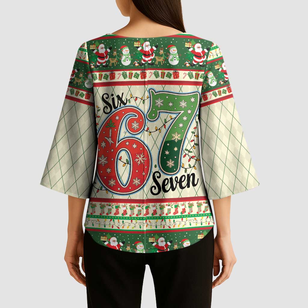 Funny Six Seven 67 Christmas Kimono Sleeve Blouse Christmas Santa Patterns - Wonder Print Shop