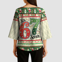 Funny Six Seven 67 Christmas Kimono Sleeve Blouse Christmas Santa Patterns - Wonder Print Shop