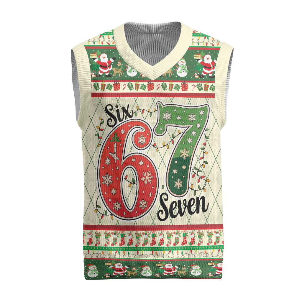 Funny Six Seven 67 Christmas Knitted V-Neck Vest Christmas Santa Patterns - Wonder Print Shop