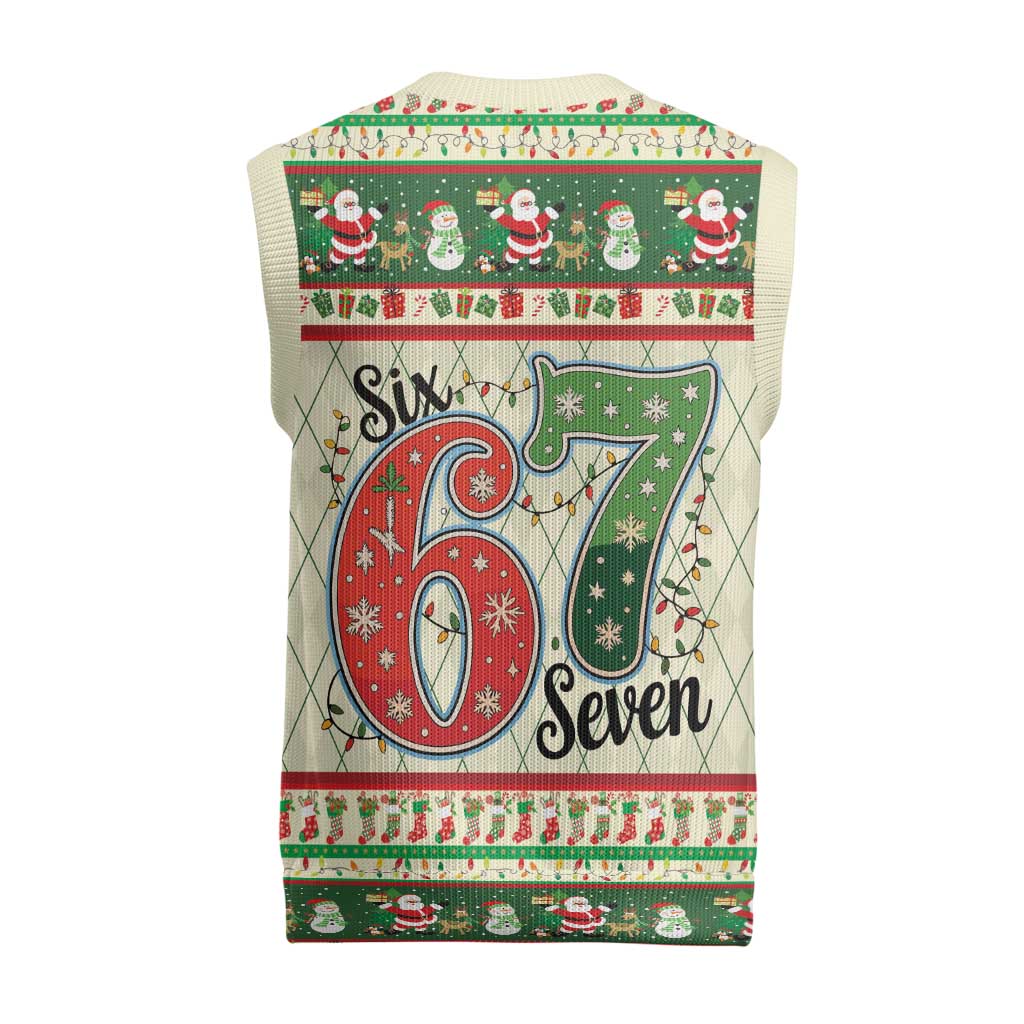 Funny Six Seven 67 Christmas Knitted V-Neck Vest Christmas Santa Patterns - Wonder Print Shop