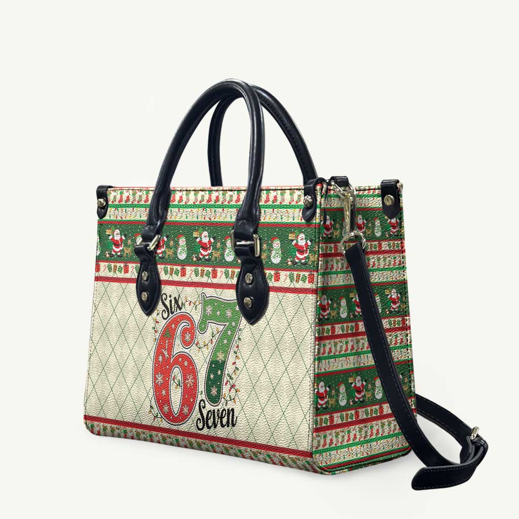 Funny Six Seven 67 Christmas Leather Bag Christmas Santa Patterns - Wonder Print Shop