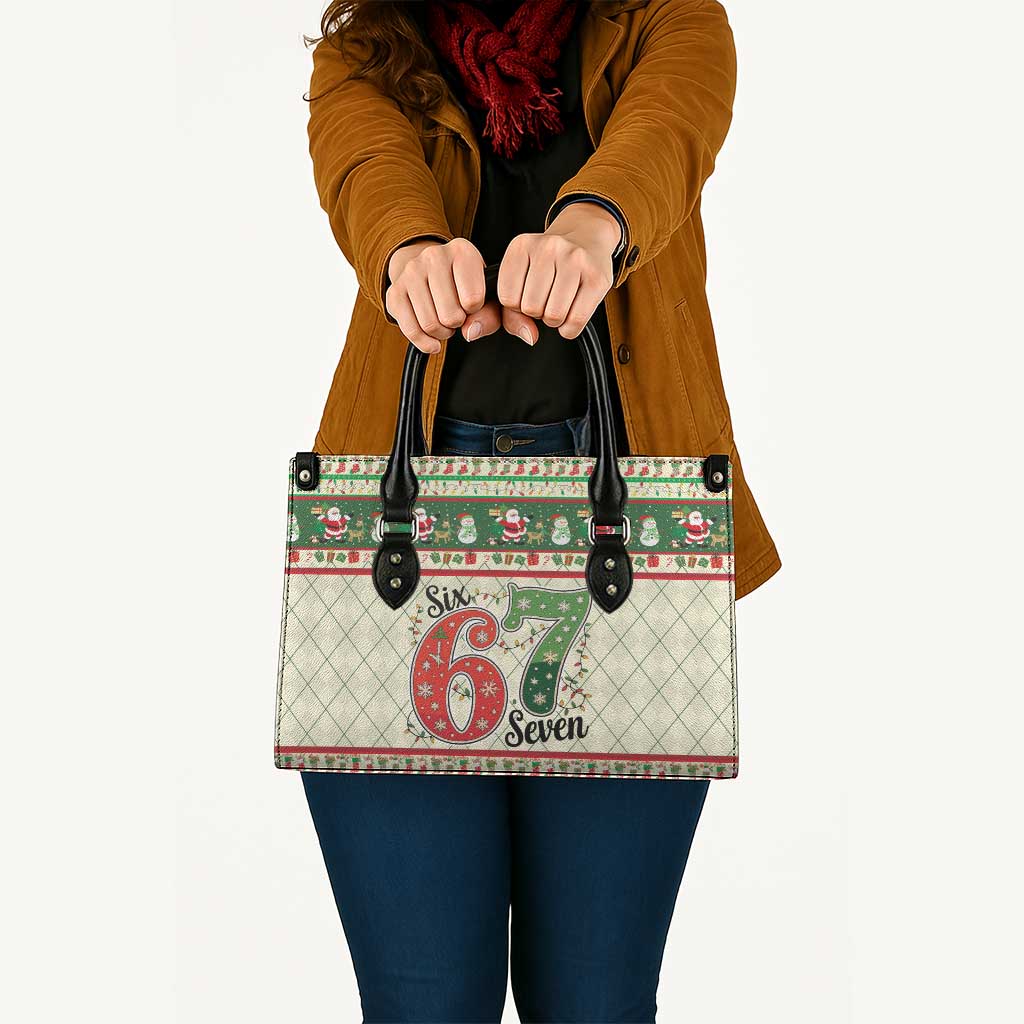 Funny Six Seven 67 Christmas Leather Bag Christmas Santa Patterns - Wonder Print Shop