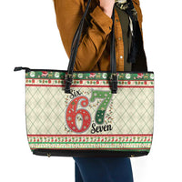 Funny Six Seven 67 Christmas Leather Tote Bag Christmas Santa Patterns - Wonder Print Shop