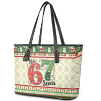 Funny Six Seven 67 Christmas Leather Tote Bag Christmas Santa Patterns - Wonder Print Shop