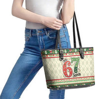 Funny Six Seven 67 Christmas Leather Tote Bag Christmas Santa Patterns - Wonder Print Shop
