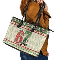 Funny Six Seven 67 Christmas Leather Tote Bag Christmas Santa Patterns - Wonder Print Shop