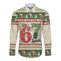 Funny Six Seven 67 Christmas Long Sleeve Button Shirt Christmas Santa Patterns - Wonder Print Shop