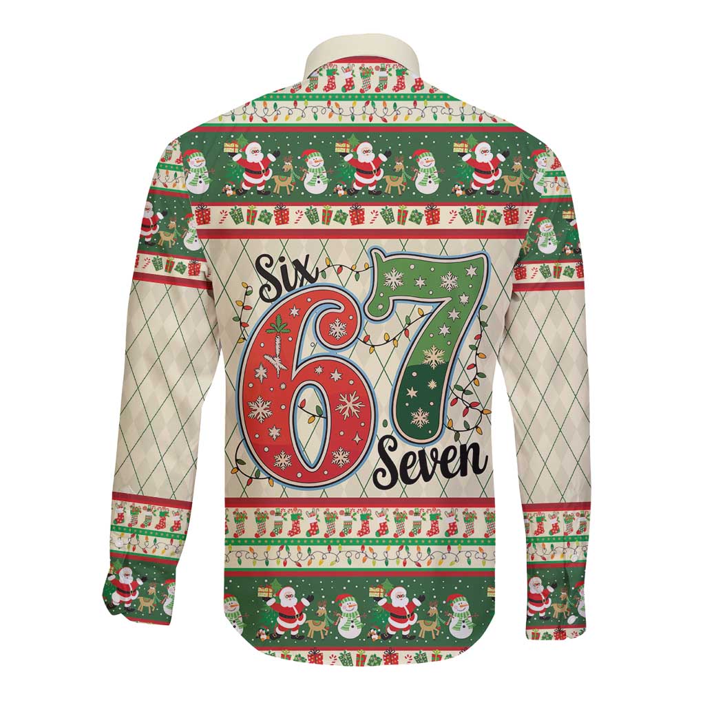 Funny Six Seven 67 Christmas Long Sleeve Button Shirt Christmas Santa Patterns - Wonder Print Shop