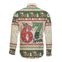 Funny Six Seven 67 Christmas Long Sleeve Button Shirt Christmas Santa Patterns - Wonder Print Shop