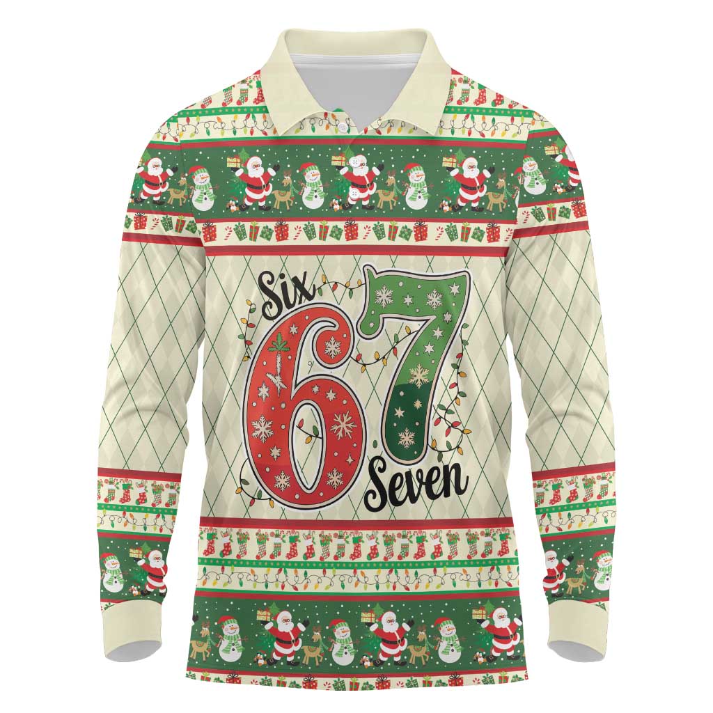 Funny Six Seven 67 Christmas Long Sleeve Polo Shirt Christmas Santa Patterns - Wonder Print Shop
