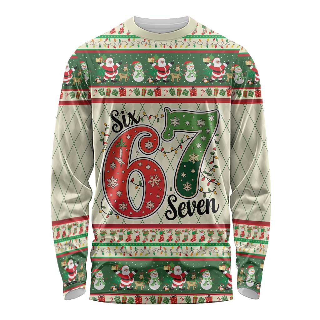 Funny Six Seven 67 Christmas Long Sleeve Shirt Christmas Santa Patterns - Wonder Print Shop