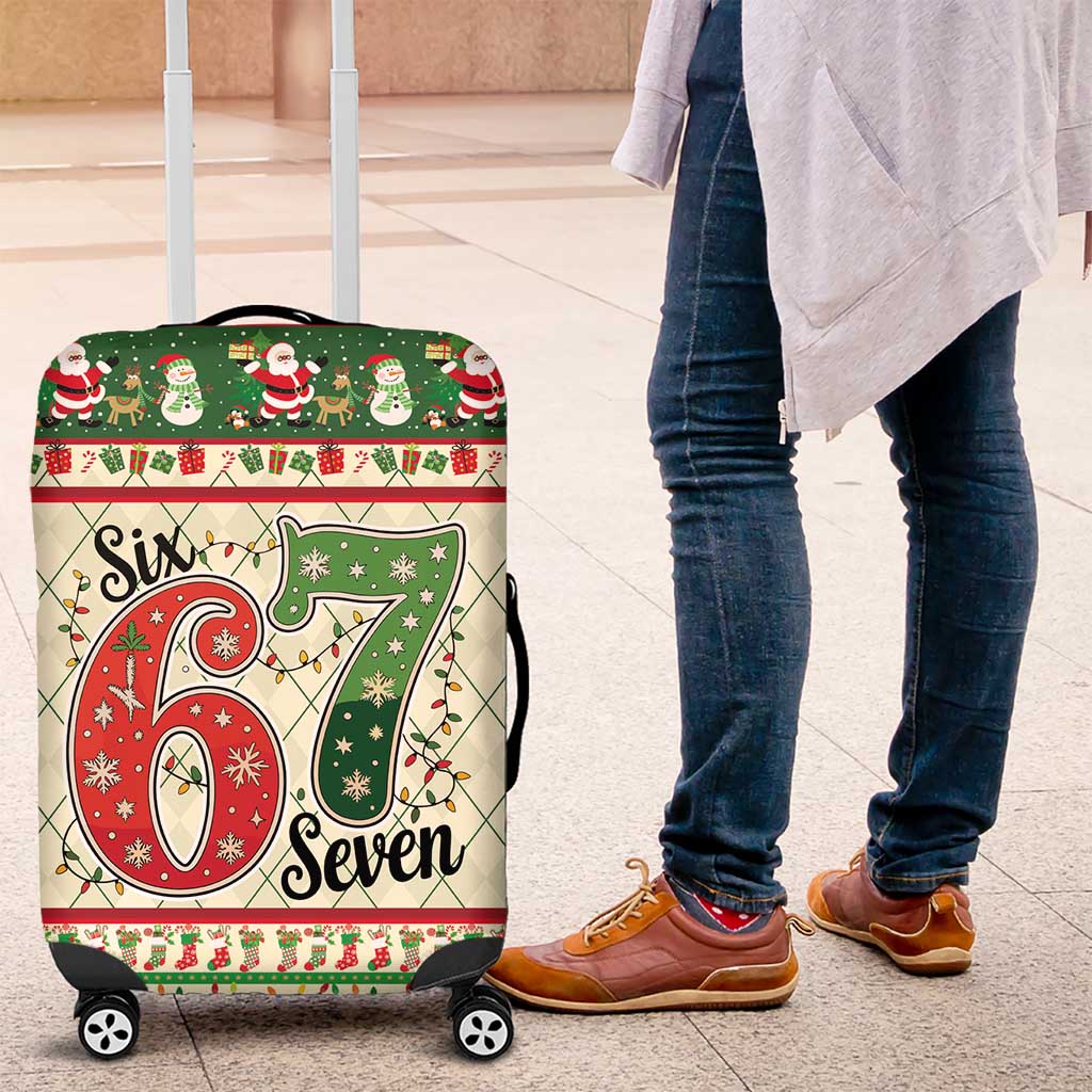 Funny Six Seven 67 Christmas Luggage Cover Christmas Santa Patterns - Wonder Print Shop