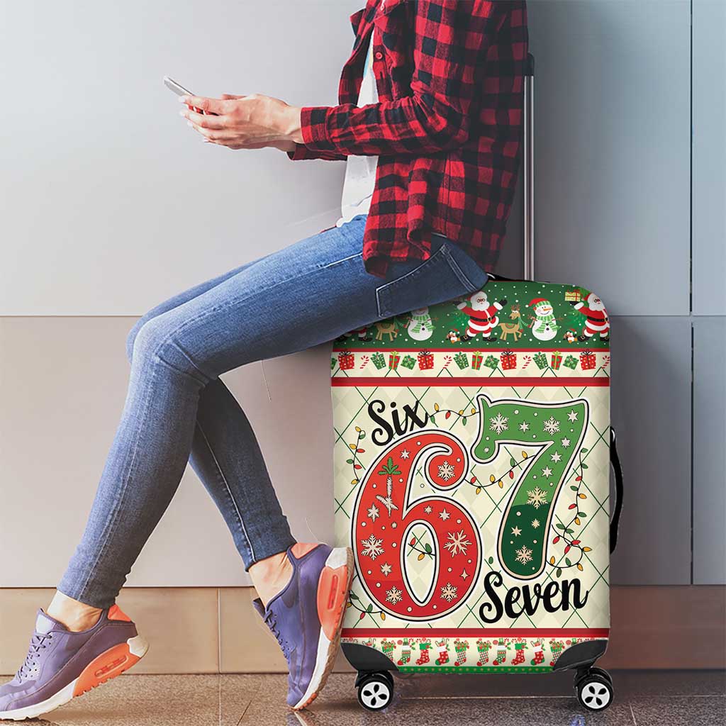 Funny Six Seven 67 Christmas Luggage Cover Christmas Santa Patterns - Wonder Print Shop