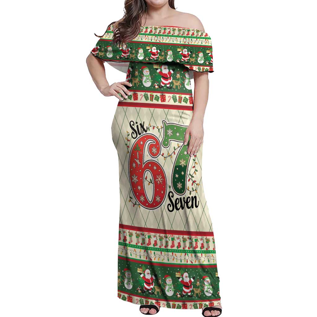 Funny Six Seven 67 Christmas Off Shoulder Maxi Dress Christmas Santa Patterns - Wonder Print Shop