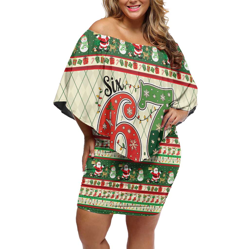 Funny Six Seven 67 Christmas Off Shoulder Short Dress Christmas Santa Patterns - Wonder Print Shop