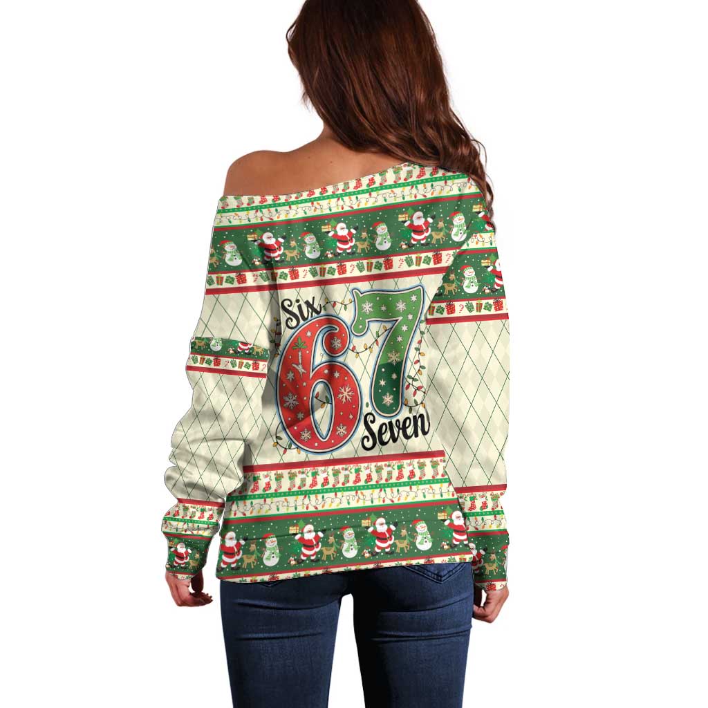 Funny Six Seven 67 Christmas Off Shoulder Sweater Christmas Santa Patterns - Wonder Print Shop