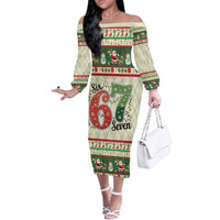 Funny Six Seven 67 Christmas Off The Shoulder Long Sleeve Dress Christmas Santa Patterns - Wonder Print Shop