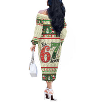 Funny Six Seven 67 Christmas Off The Shoulder Long Sleeve Dress Christmas Santa Patterns - Wonder Print Shop