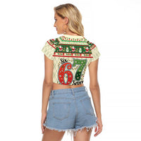 Funny Six Seven 67 Christmas Raglan Cropped T Shirt Christmas Santa Patterns - Wonder Print Shop