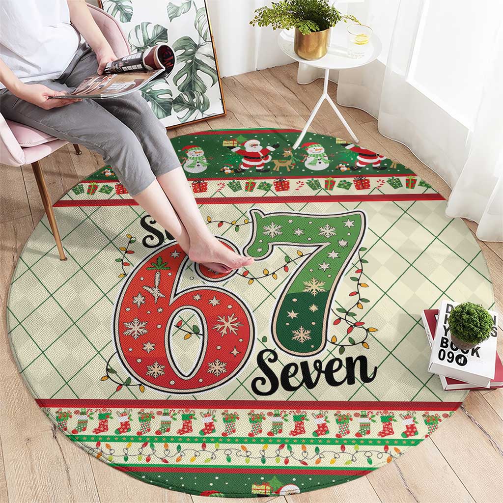 Funny Six Seven 67 Christmas Round Carpet Christmas Santa Patterns - Wonder Print Shop