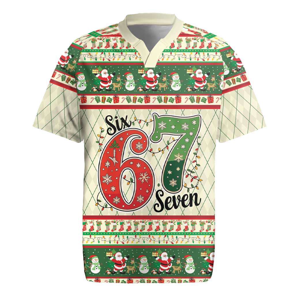 Funny Six Seven 67 Christmas Rugby Jersey Christmas Santa Patterns - Wonder Print Shop