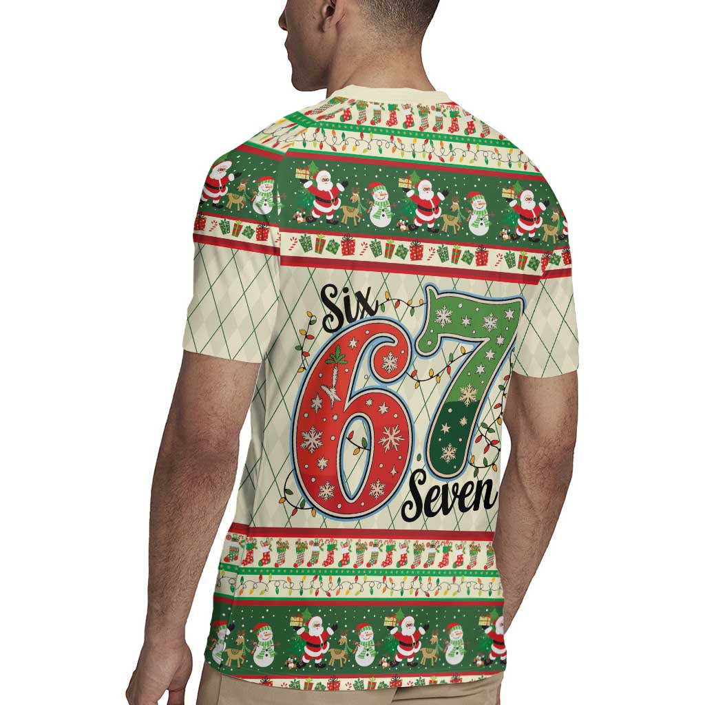 Funny Six Seven 67 Christmas Rugby Jersey Christmas Santa Patterns - Wonder Print Shop